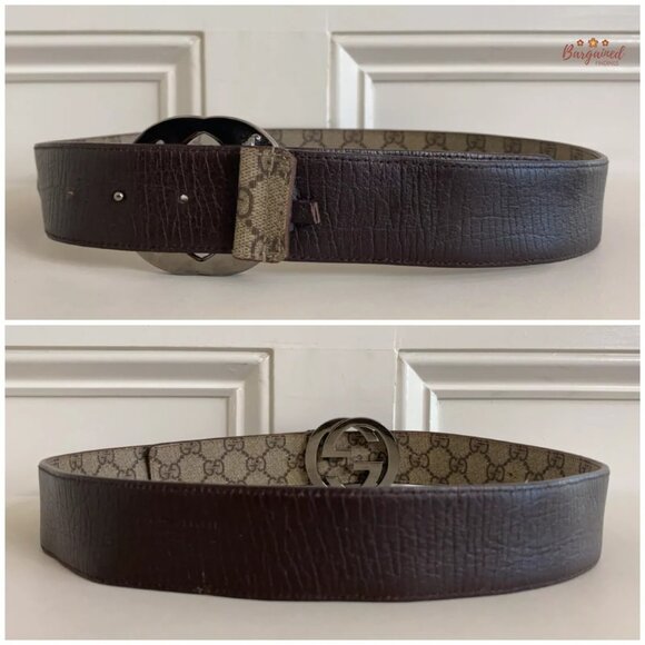 Auth Gucci Dark Brown GG Plus Monogram Interlocking G Buckle Belt Size 85/34 - Picture 6 of 14